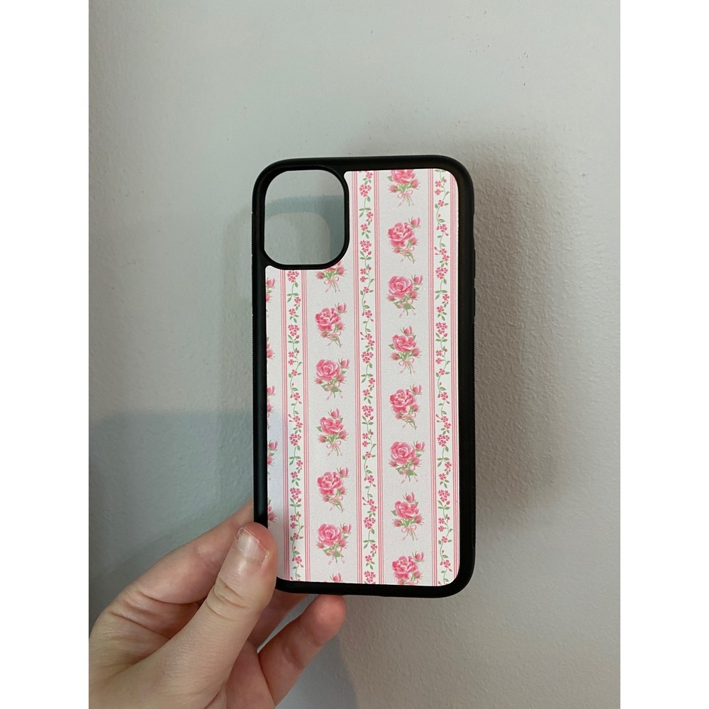 Phone‎ Case Womens iPhone 11 Pink Floral Stripe Cottagecore Aesthetic Rose Print